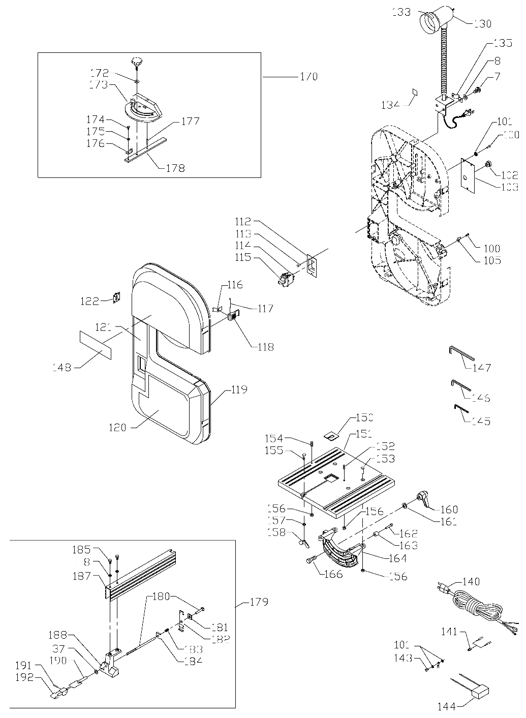 Default 2 Diagram and Parts List for BDBS100 Type 1 Black and Decker Band Saw